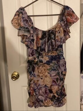SHEIN  Floral off shoulder ruched dress size medium never worn